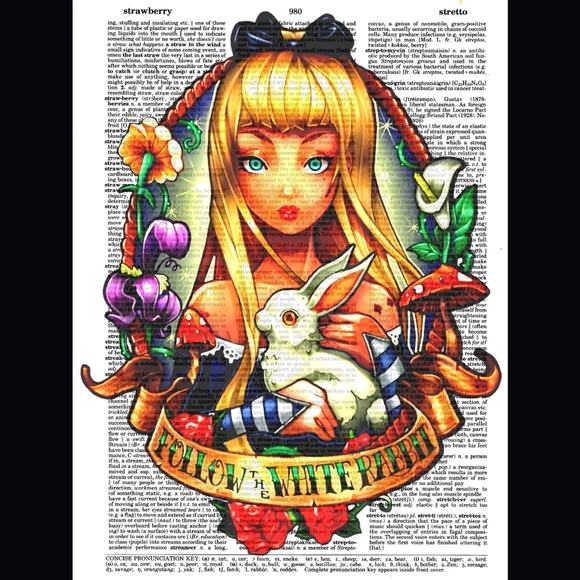 Alice in Wonderland Disney Princess Pinup Dictionary Art Print - Picture 4 of 5